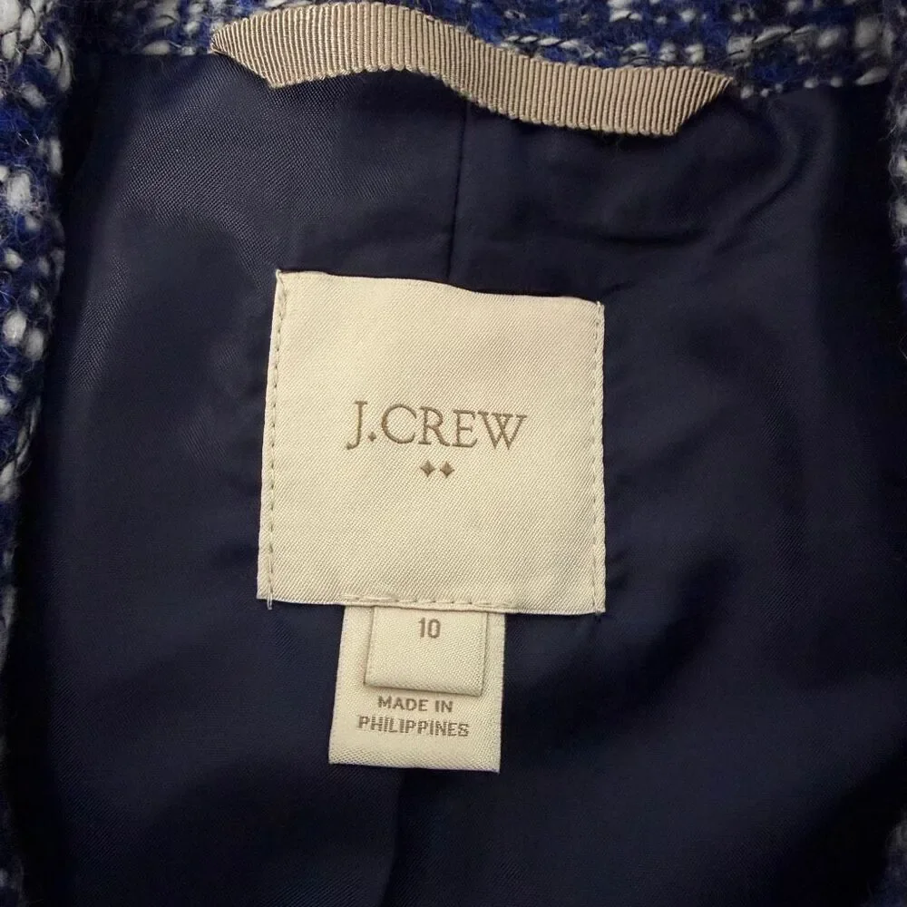 J. Crew City Coat 10 Blue Tweed Wool Blend Full Zip - Picture 6 of 11
